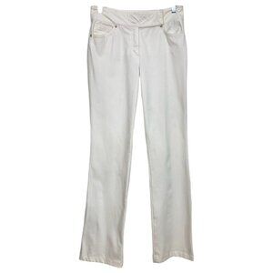 ESCADA IVORY WHITE HIGH RISE STRAIGHT LEG LOGO FRONT STITCH PANEL CLOSURE PANTS
